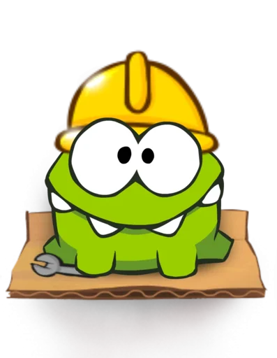 Om Nom wearing a construction helmet.